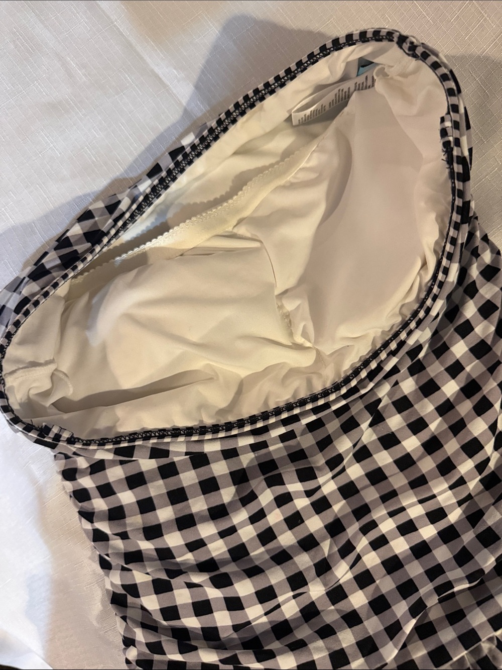 Strapless Black & White Gingham Ruffle One-Piece Swimsuit - Picture 3 of 8